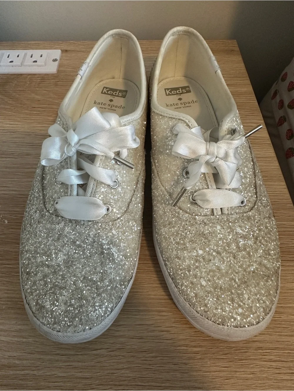 kate spade x keds white Glitter Ribbon laces Low-Top Sneakers